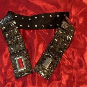 NEW Smoked Boho 42" Stretch Cinched Belt Faux Patent Leather Crocodile Print